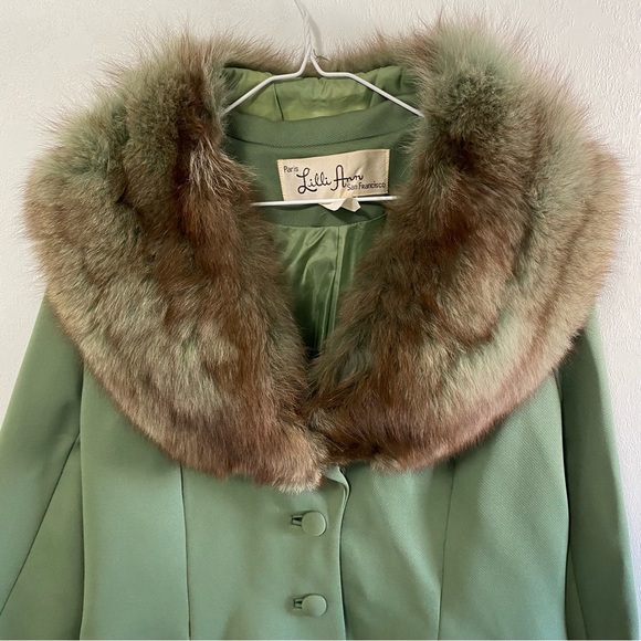 Vintage Lilli Ann Fox Fur Collar Jacket Sage Green size 8 - Picture 2 of 12
